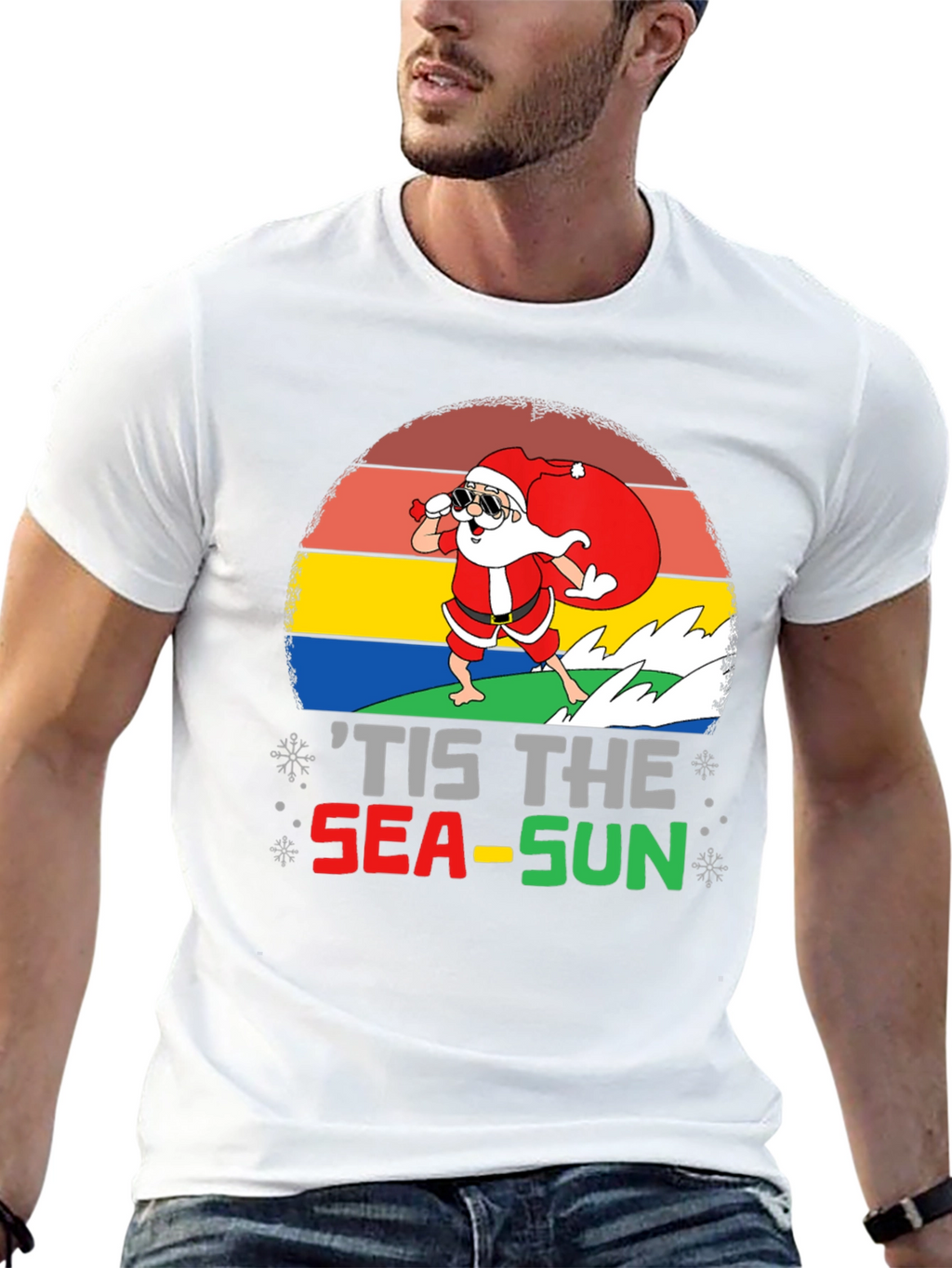 Santa Surfing Tis the Sea-Sun T-Shirt