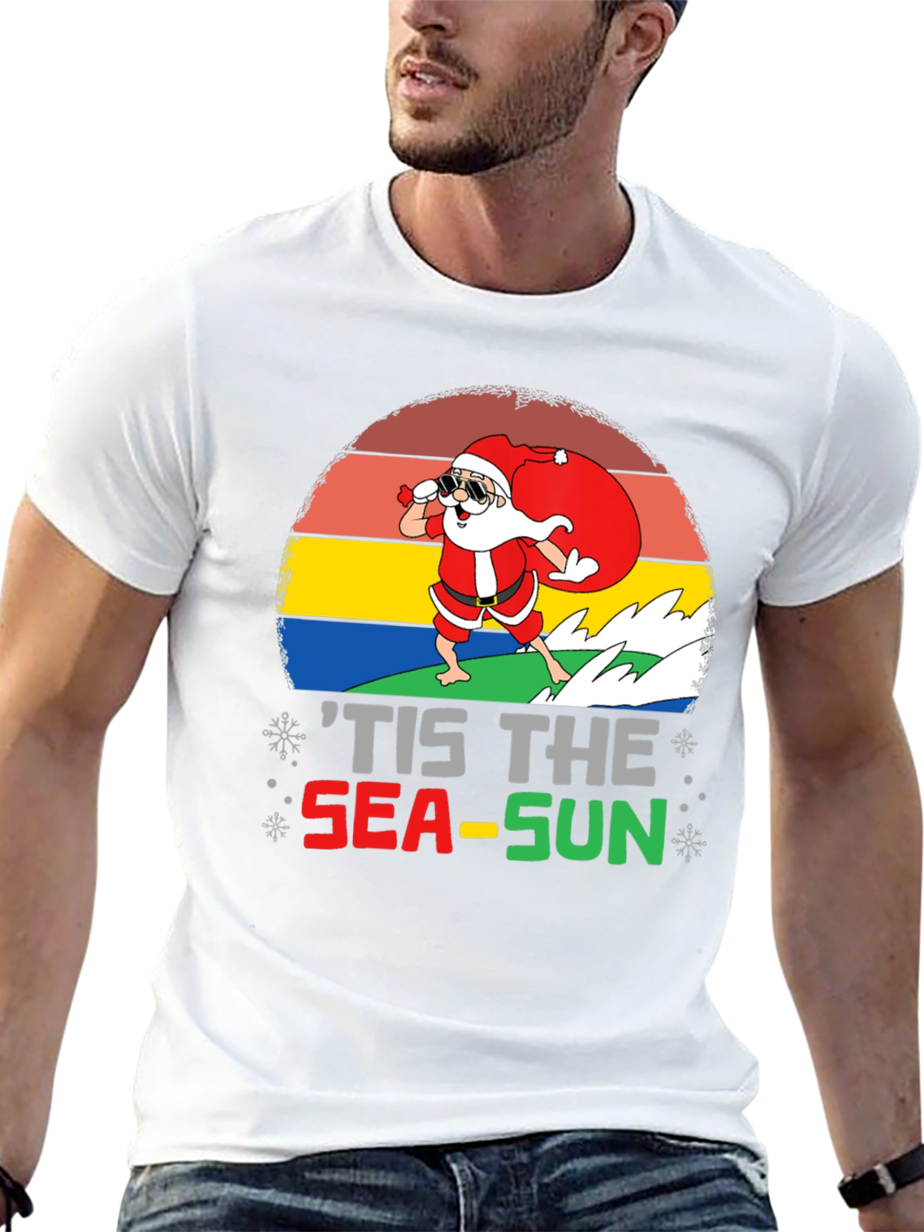 Santa Surfing Tis the Sea-Sun T-Shirt