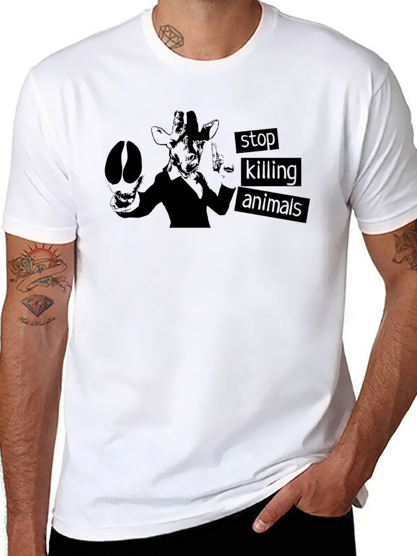 Stop Killing Animals T-Shirt - Giraffe Design