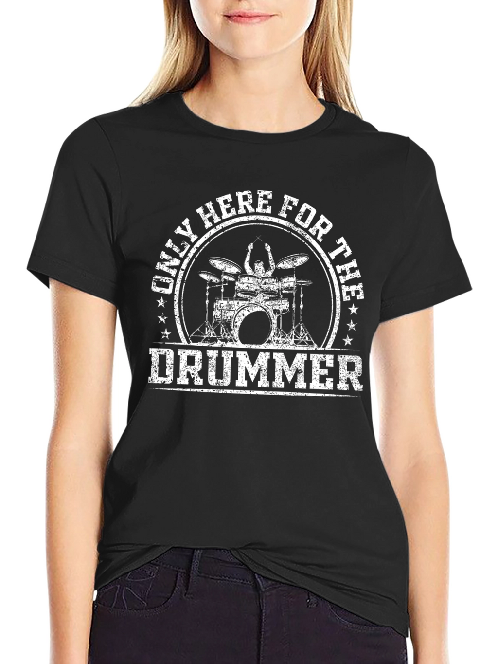 Only Here For The Drummer Black T-Shirt