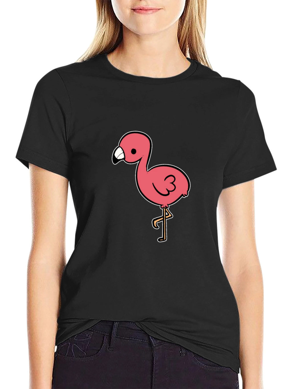 Black T-Shirt with Pink Flamingo Graphic