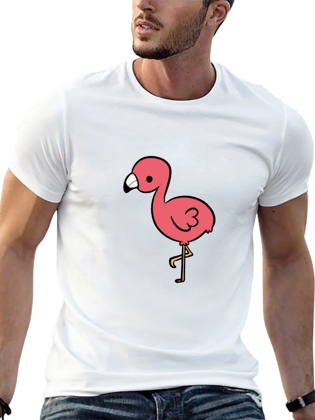 Black T-Shirt with Pink Flamingo Graphic