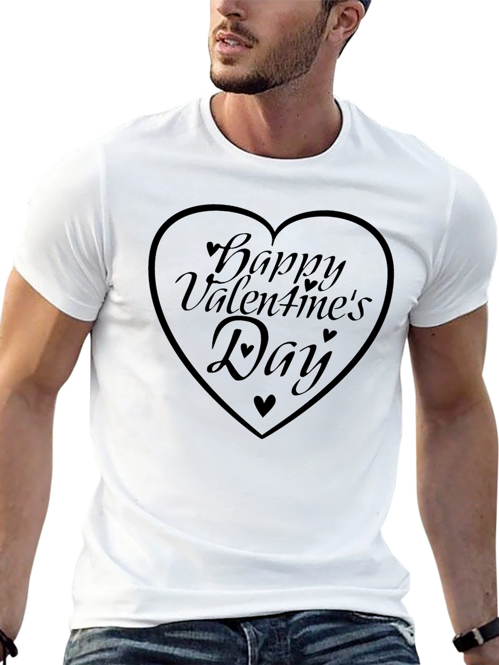Happy Valentines Day Heart Graphic Tee - Black