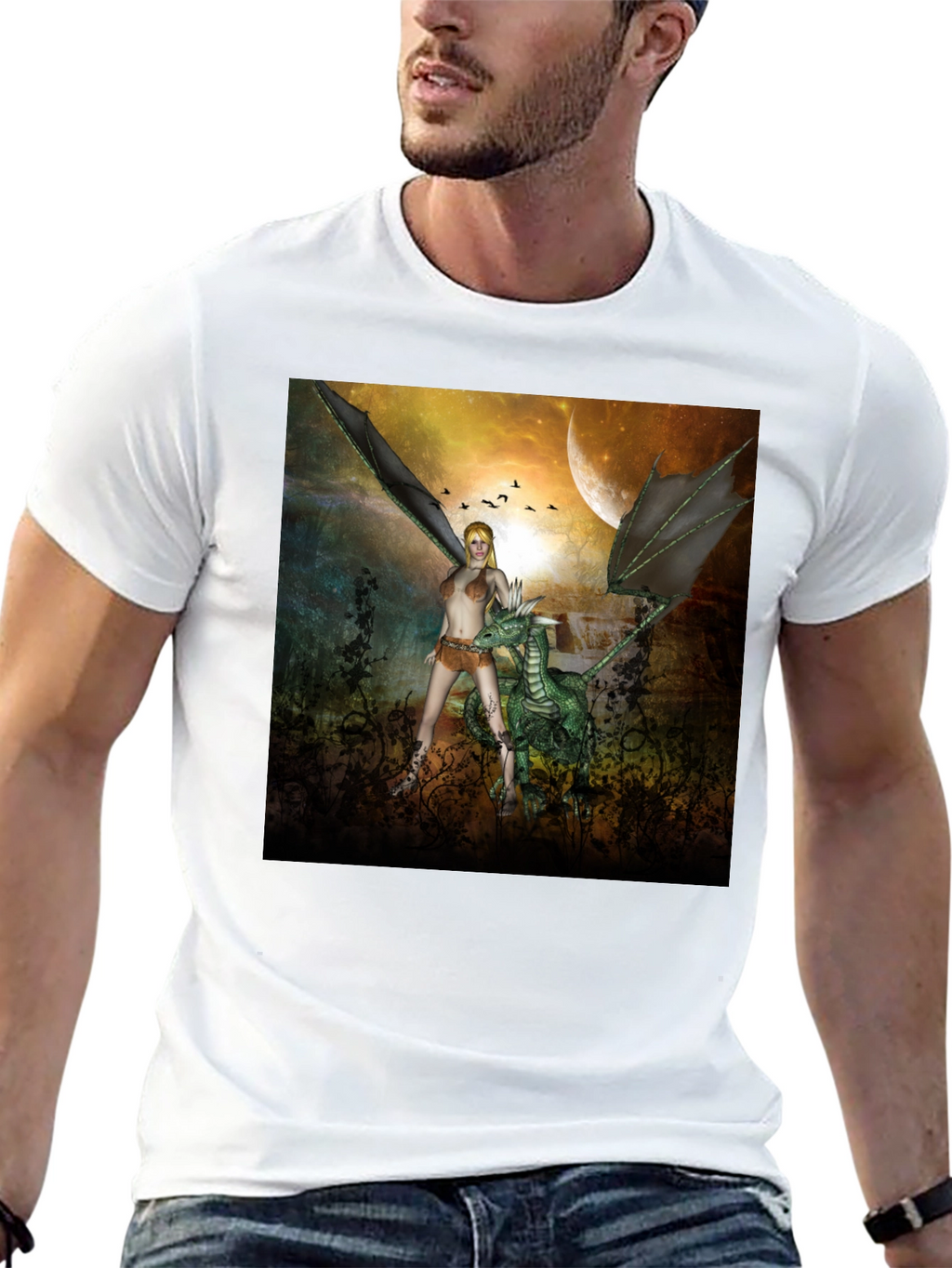 Fantasy Dragon & Warrior Graphic Tee