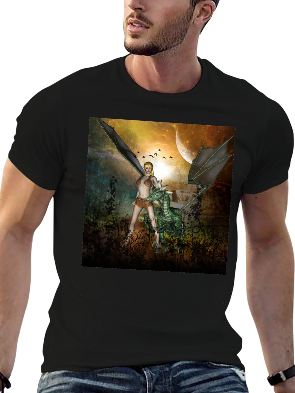 Fantasy Dragon & Warrior Graphic Tee