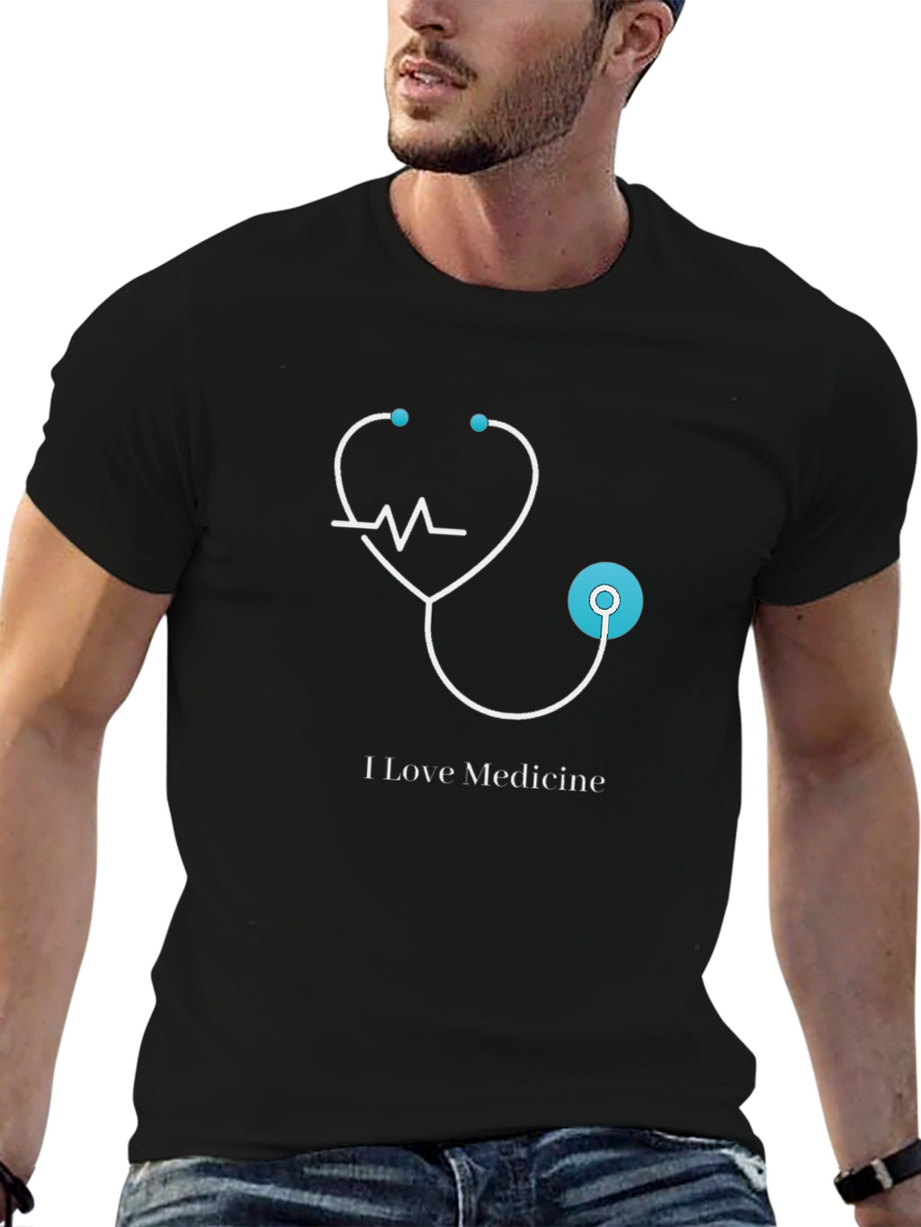 I Love Medicine Black T-Shirt - Stethoscope Graphic