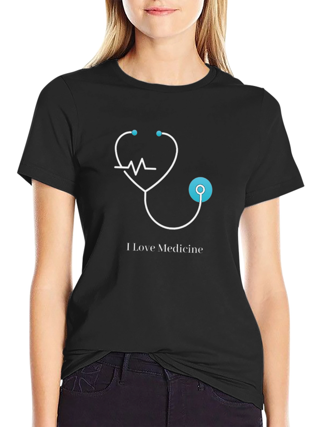 I Love Medicine Black T-Shirt - Stethoscope Graphic