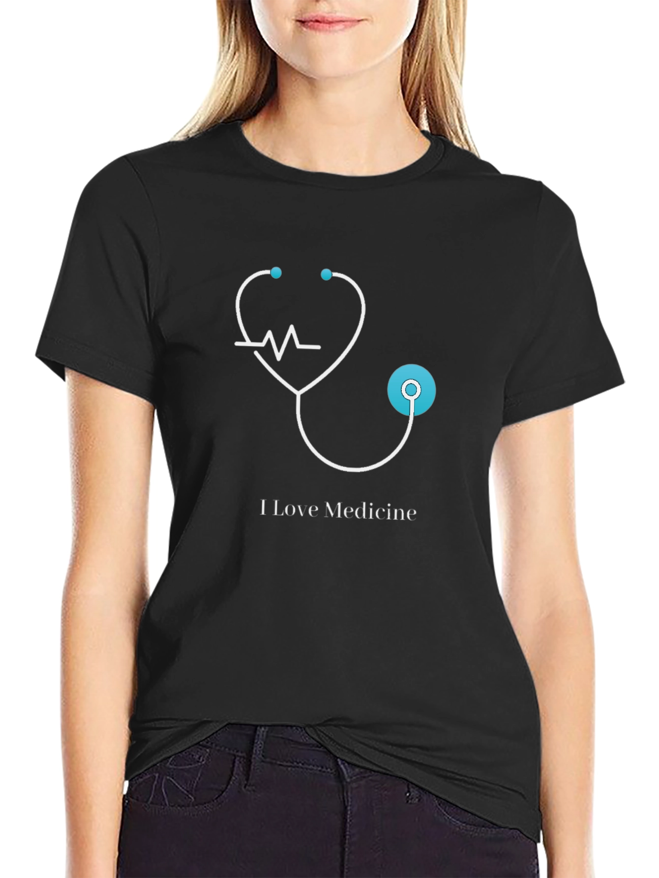 I Love Medicine Black T-Shirt - Stethoscope Graphic