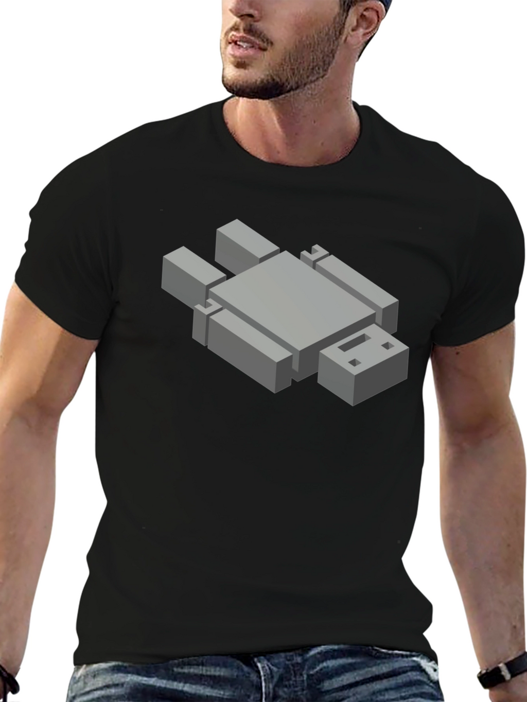 Isometric Robot Graphic Tee - Mens Black T-Shirt