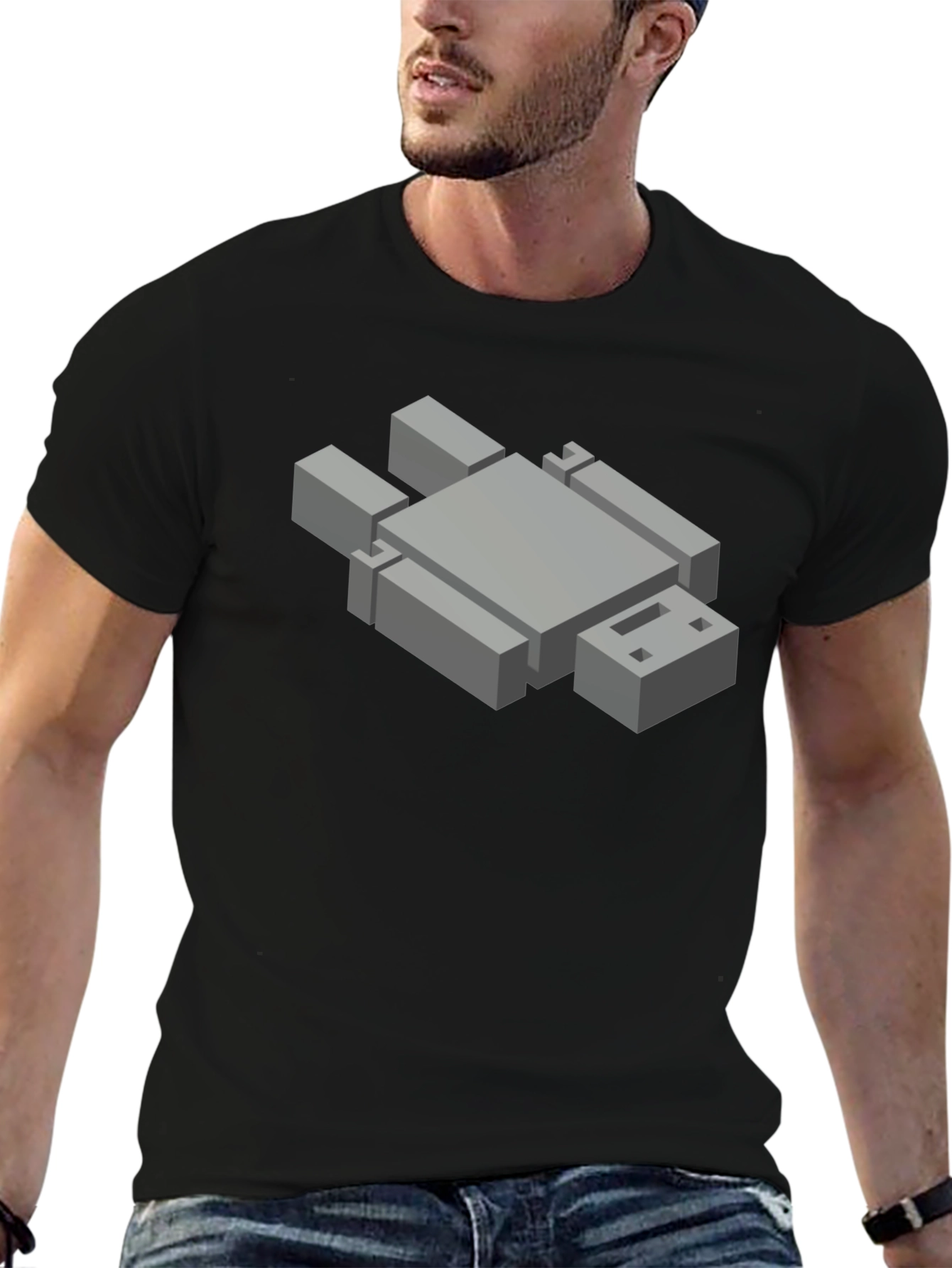 Isometric Robot Graphic Tee - Mens Black T-Shirt