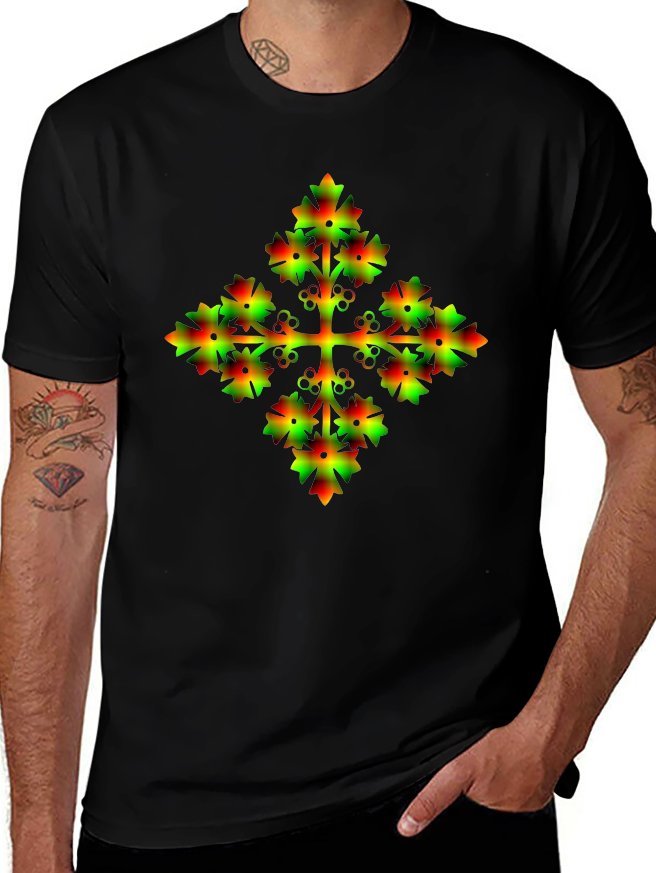 Unique Gradient Floral Cross Graphic Tee