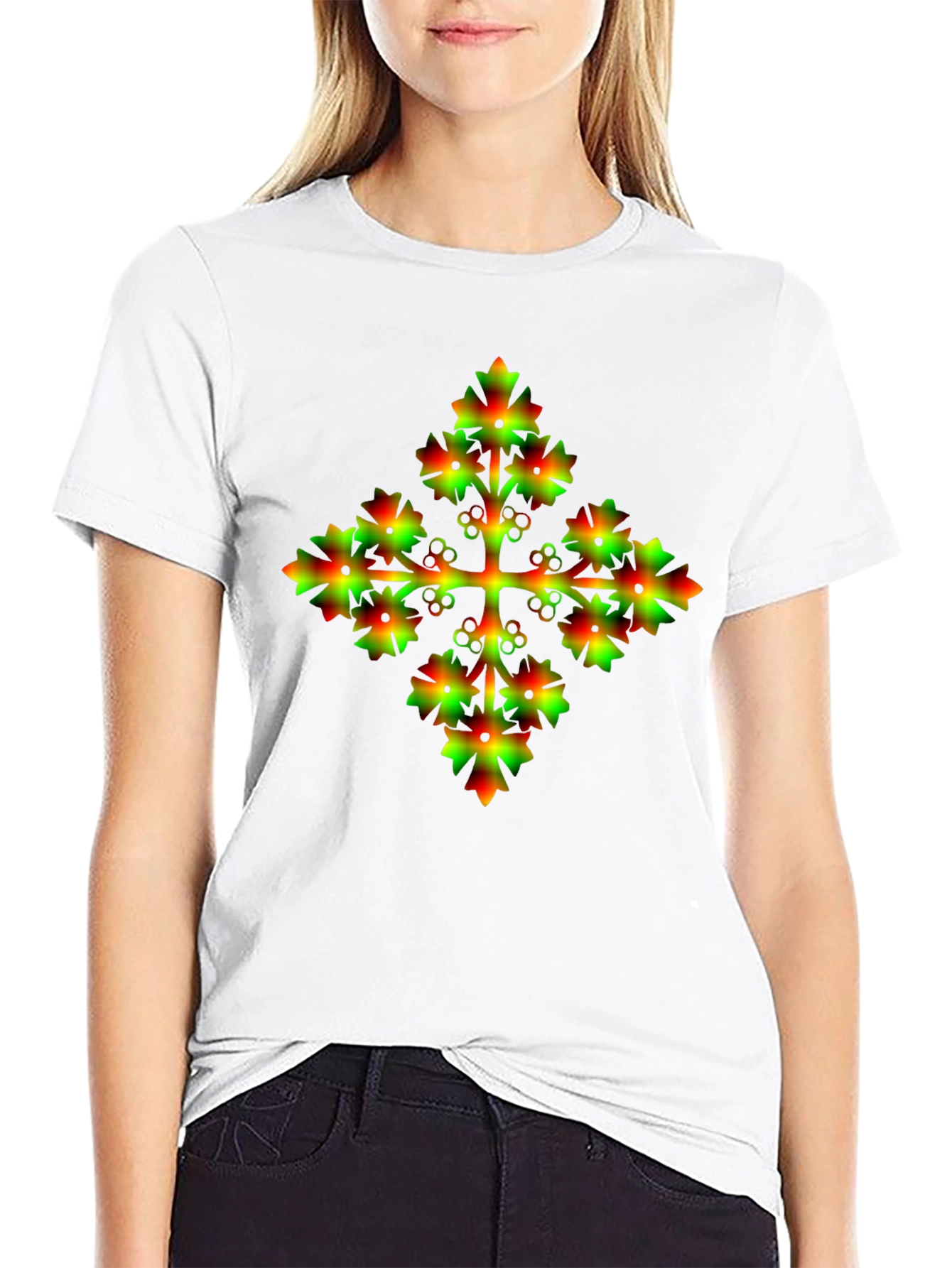 Unique Gradient Floral Cross Graphic Tee