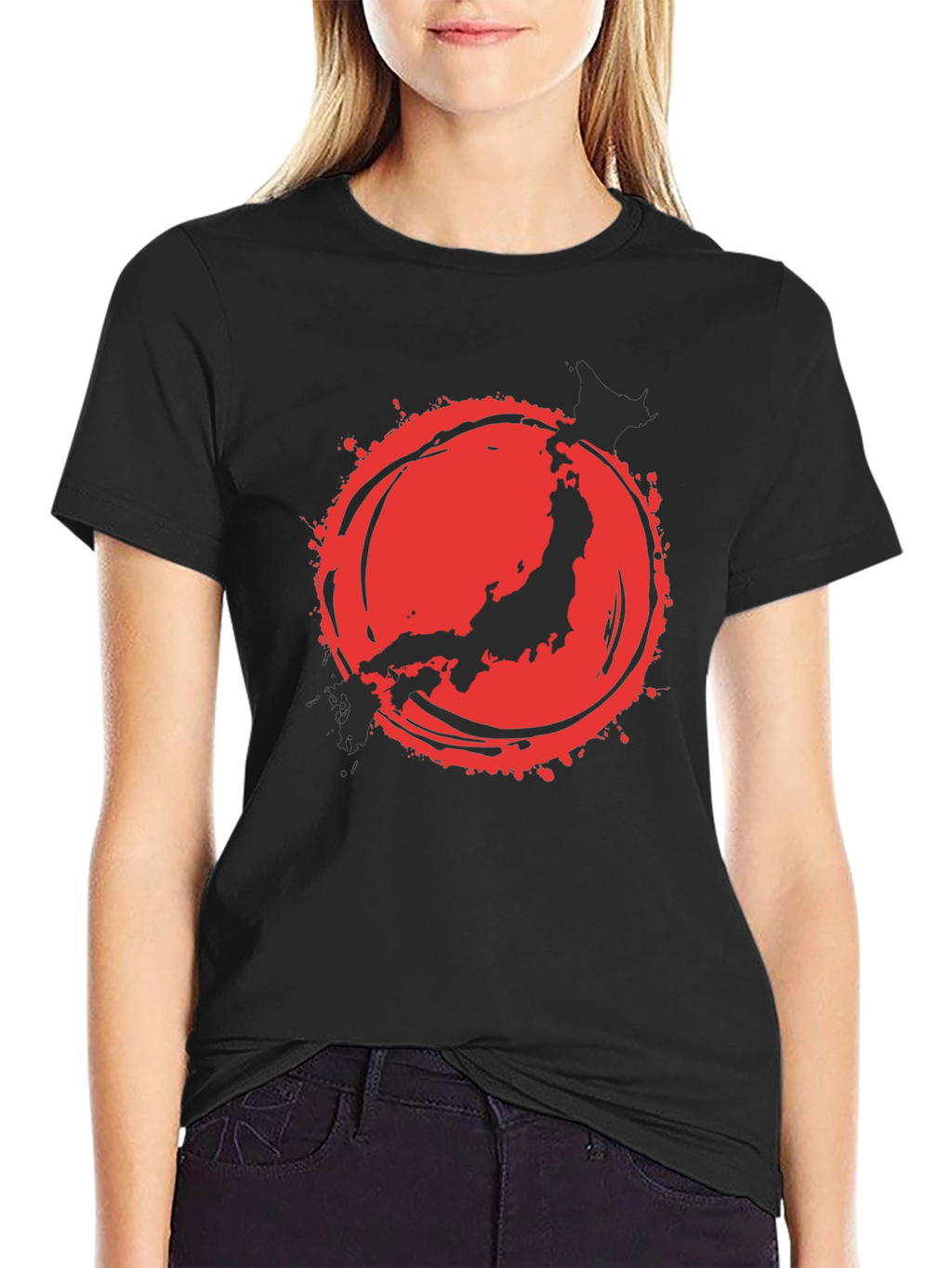 Japanese Flag Graphic Tee - Black Cotton Blend