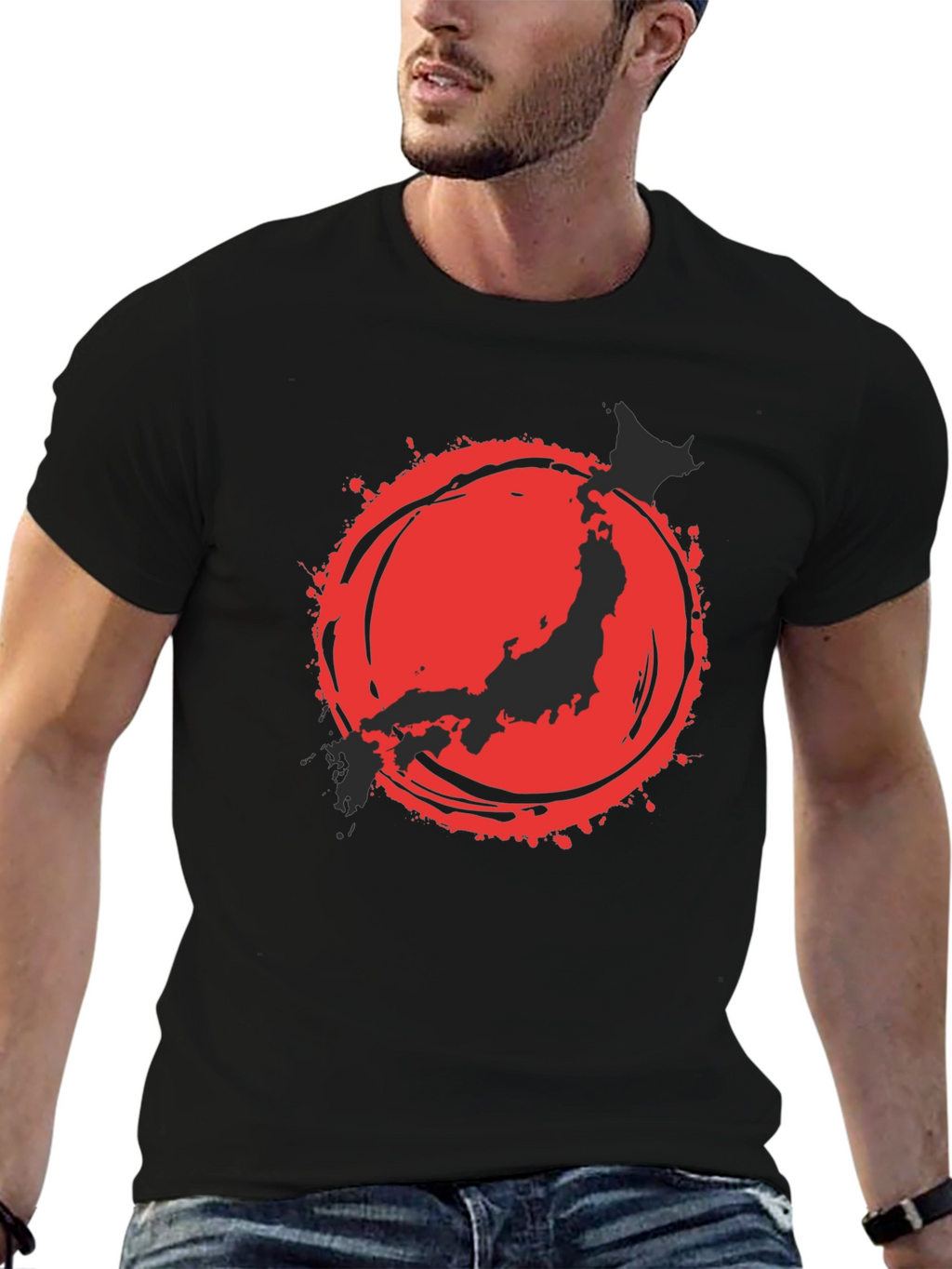 Japanese Flag Graphic Tee - Black Cotton Blend