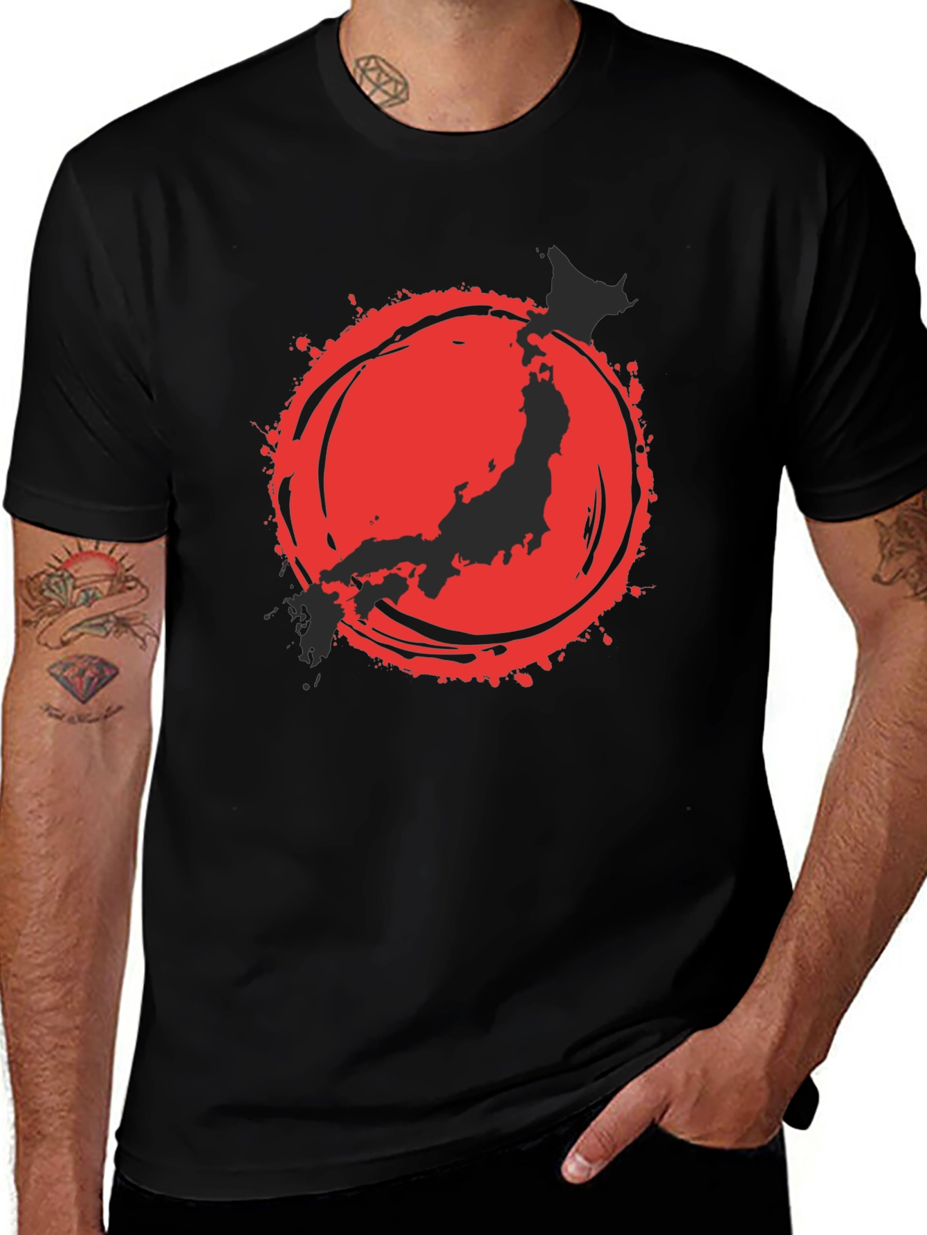 Japanese Flag Graphic Tee - Black Cotton Blend