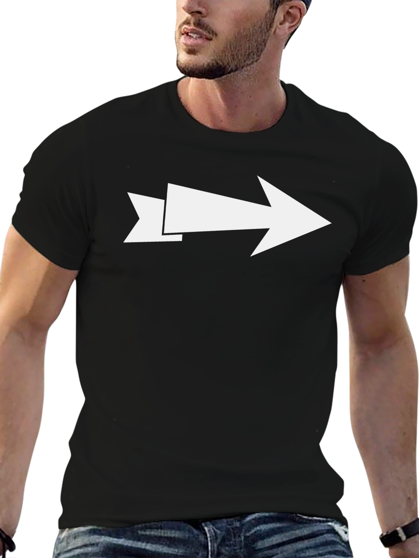 Directional Arrow Graphic Tee - Black Cotton Casual Shirt