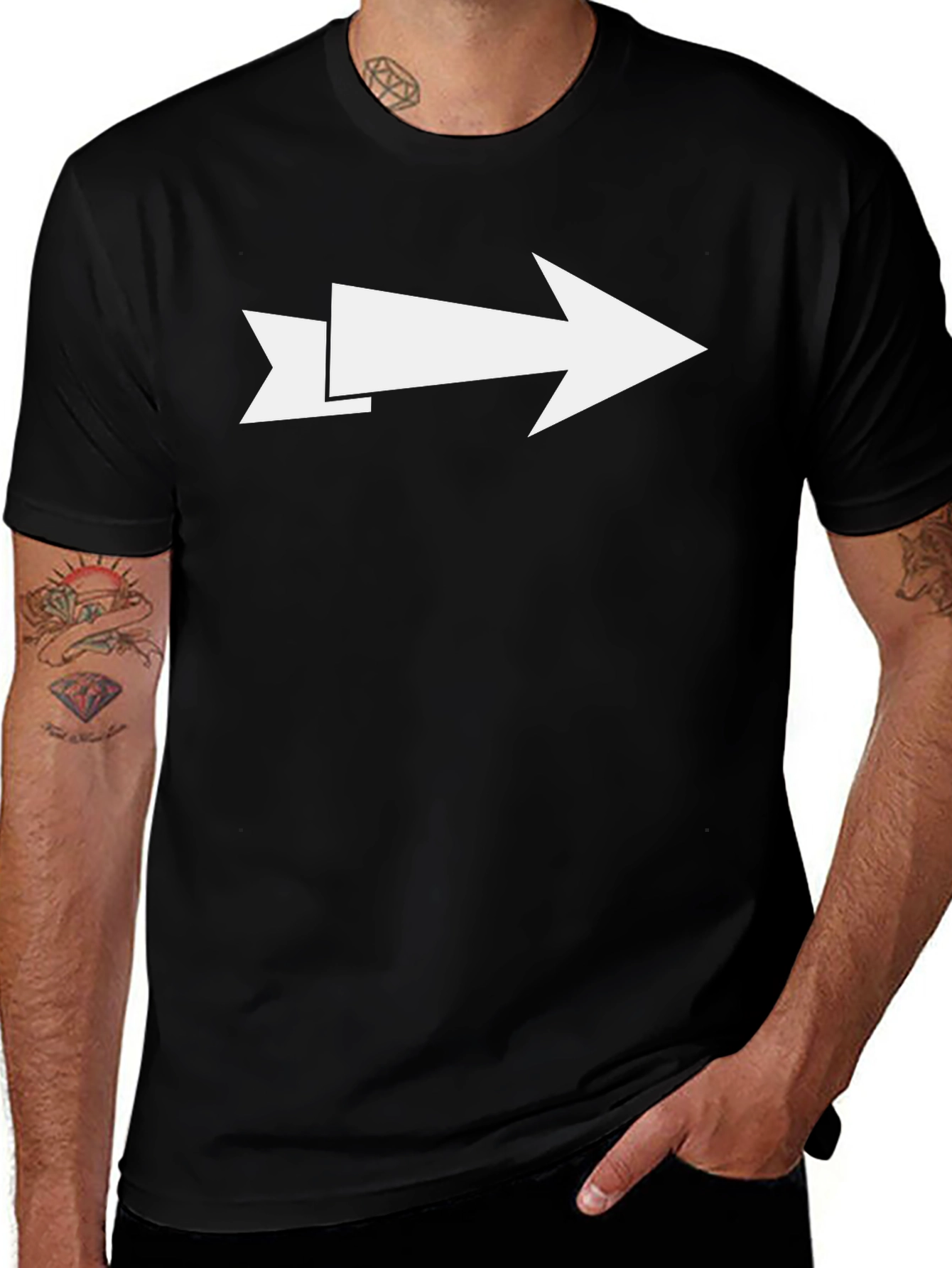 Directional Arrow Graphic Tee - Black Cotton Casual Shirt