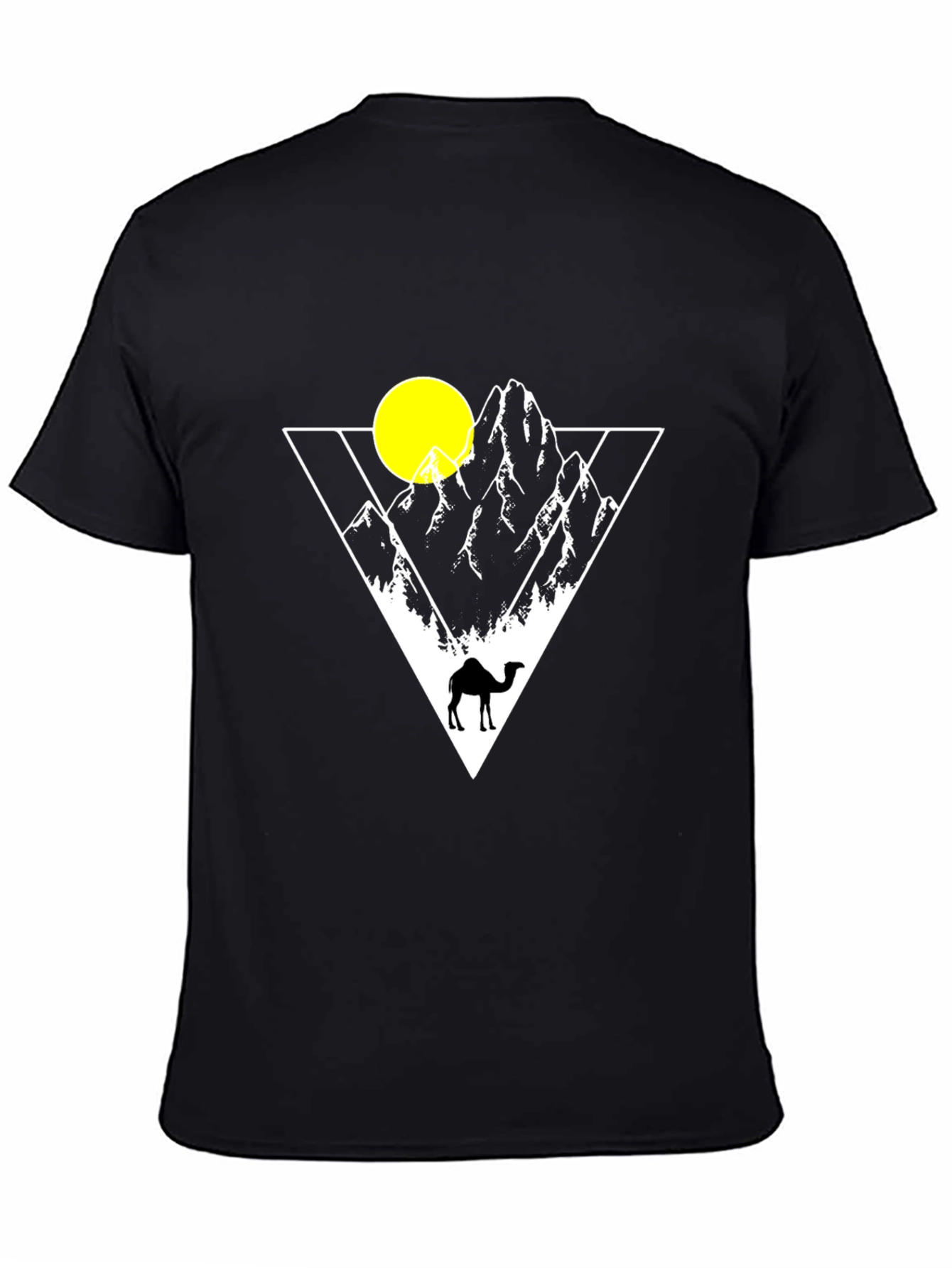 Geometric Mountain Camel Graphic T-Shirt - Black
