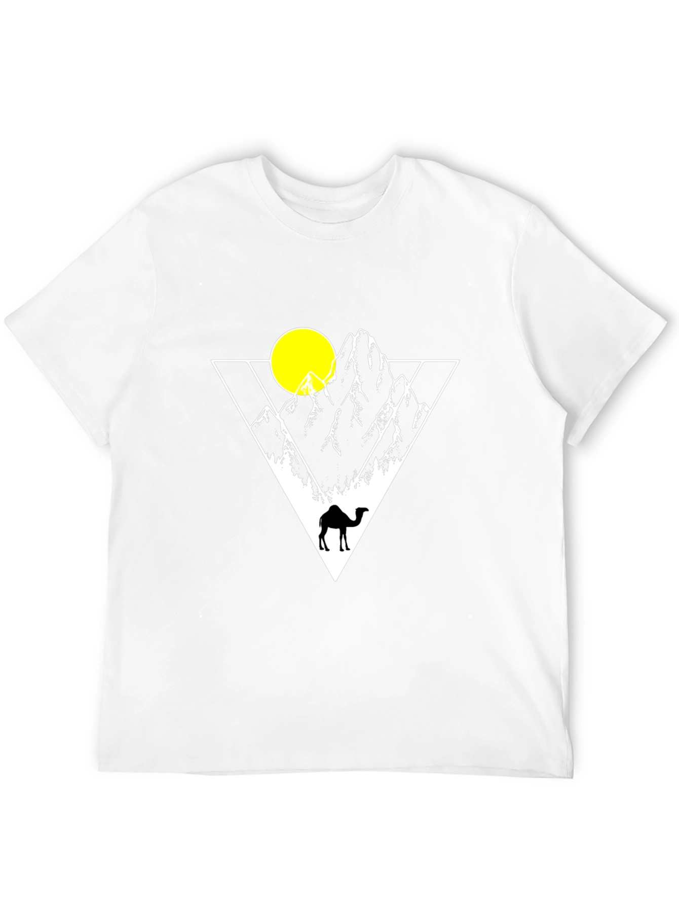 Geometric Mountain Camel Graphic T-Shirt - Black