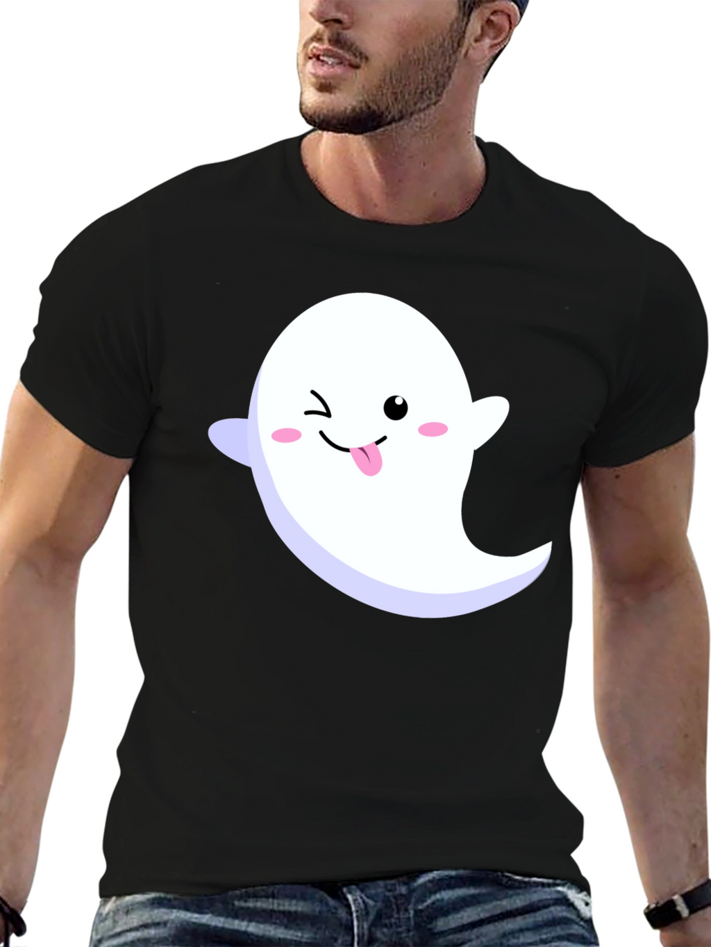 Cute Ghost Graphic Black T-Shirt