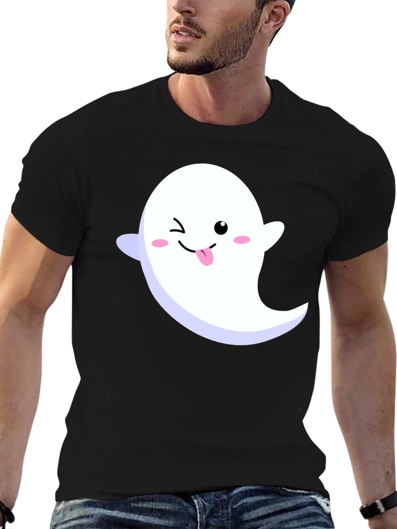 Cute Ghost Graphic Black T-Shirt