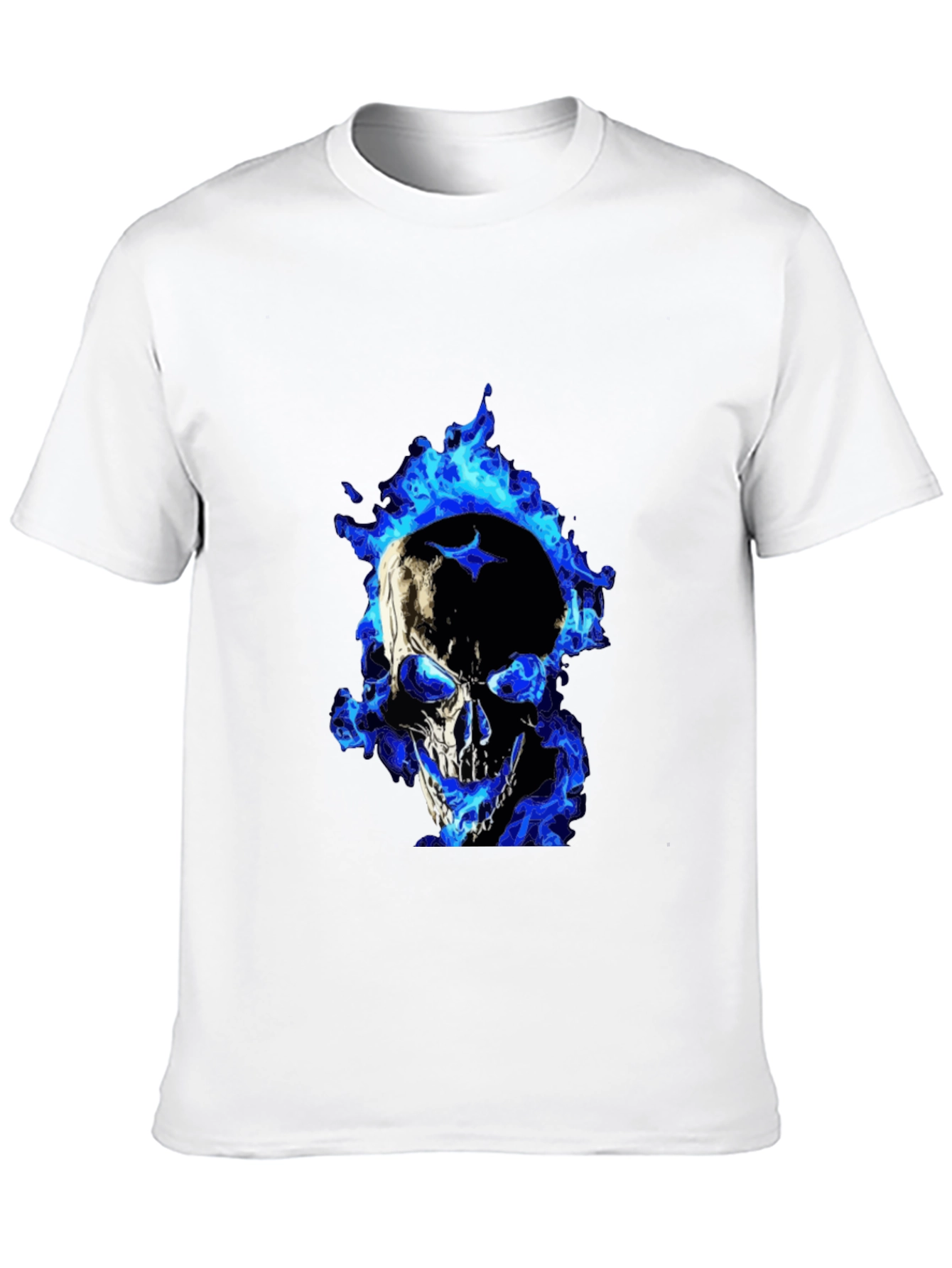 Blue Flame Skull Graphic Tee - Mens Black T-Shirt