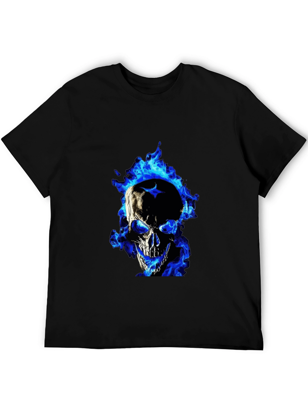 Blue Flame Skull Graphic Tee - Mens Black T-Shirt