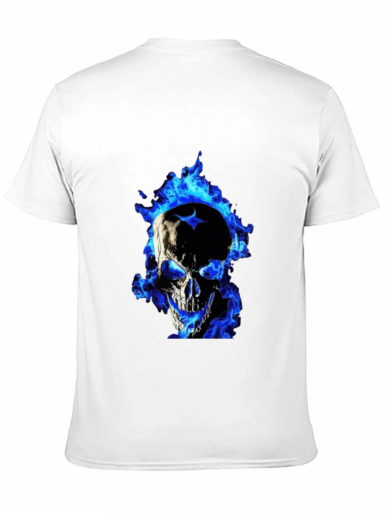 Blue Flame Skull Graphic Tee - Mens Black T-Shirt