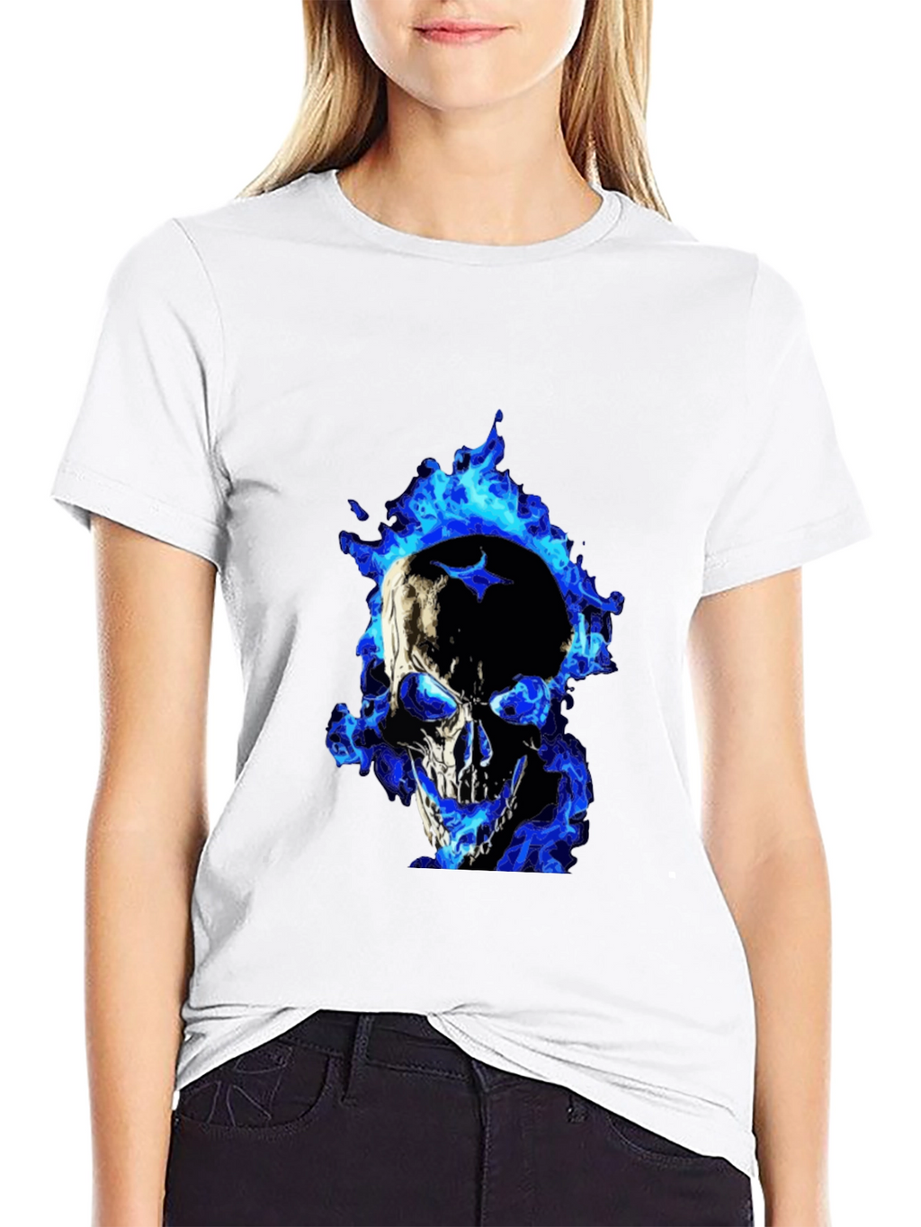 Blue Flame Skull Graphic Tee - Mens Black T-Shirt