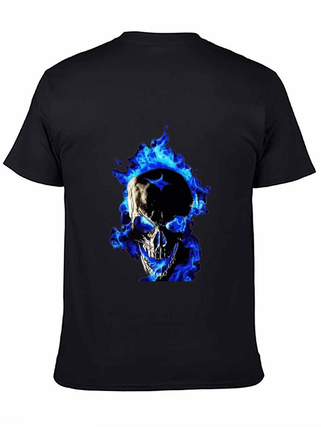 Blue Flame Skull Graphic Tee - Mens Black T-Shirt