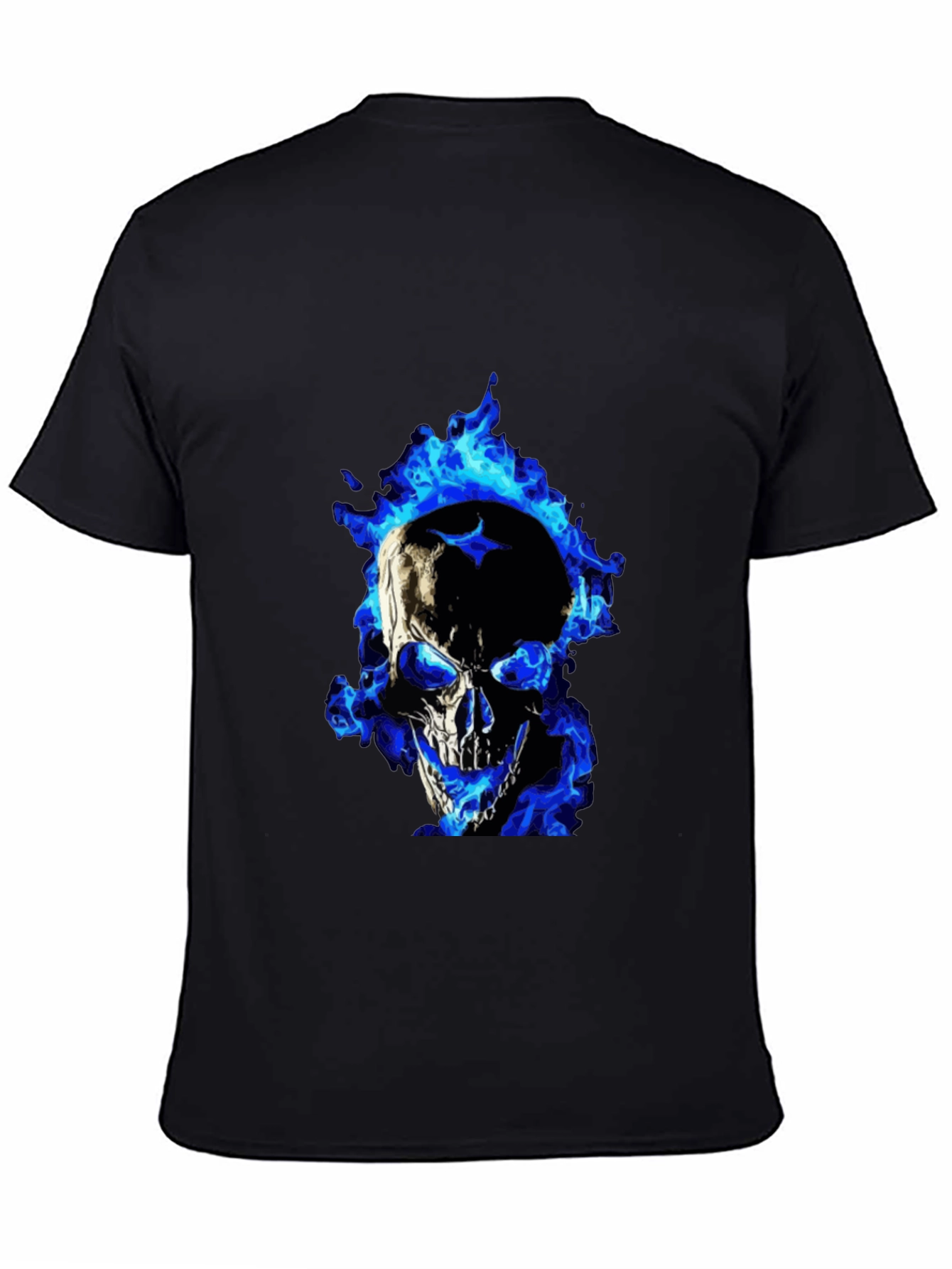 Blue Flame Skull Graphic Tee - Mens Black T-Shirt