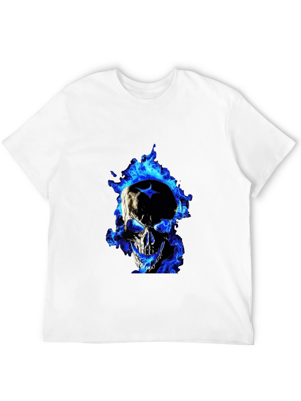 Blue Flame Skull Graphic Tee - Mens Black T-Shirt