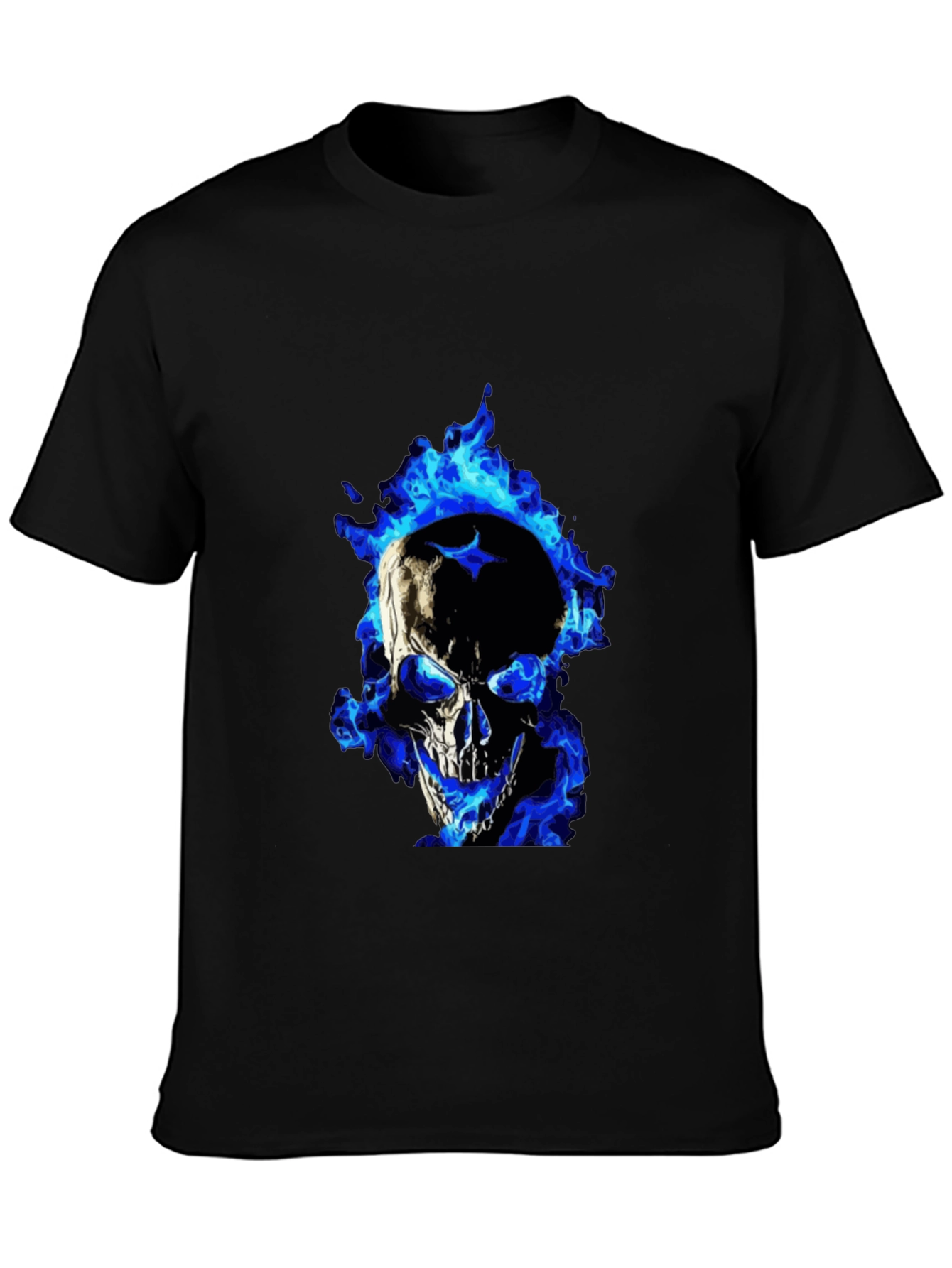 Blue Flame Skull Graphic Tee - Mens Black T-Shirt