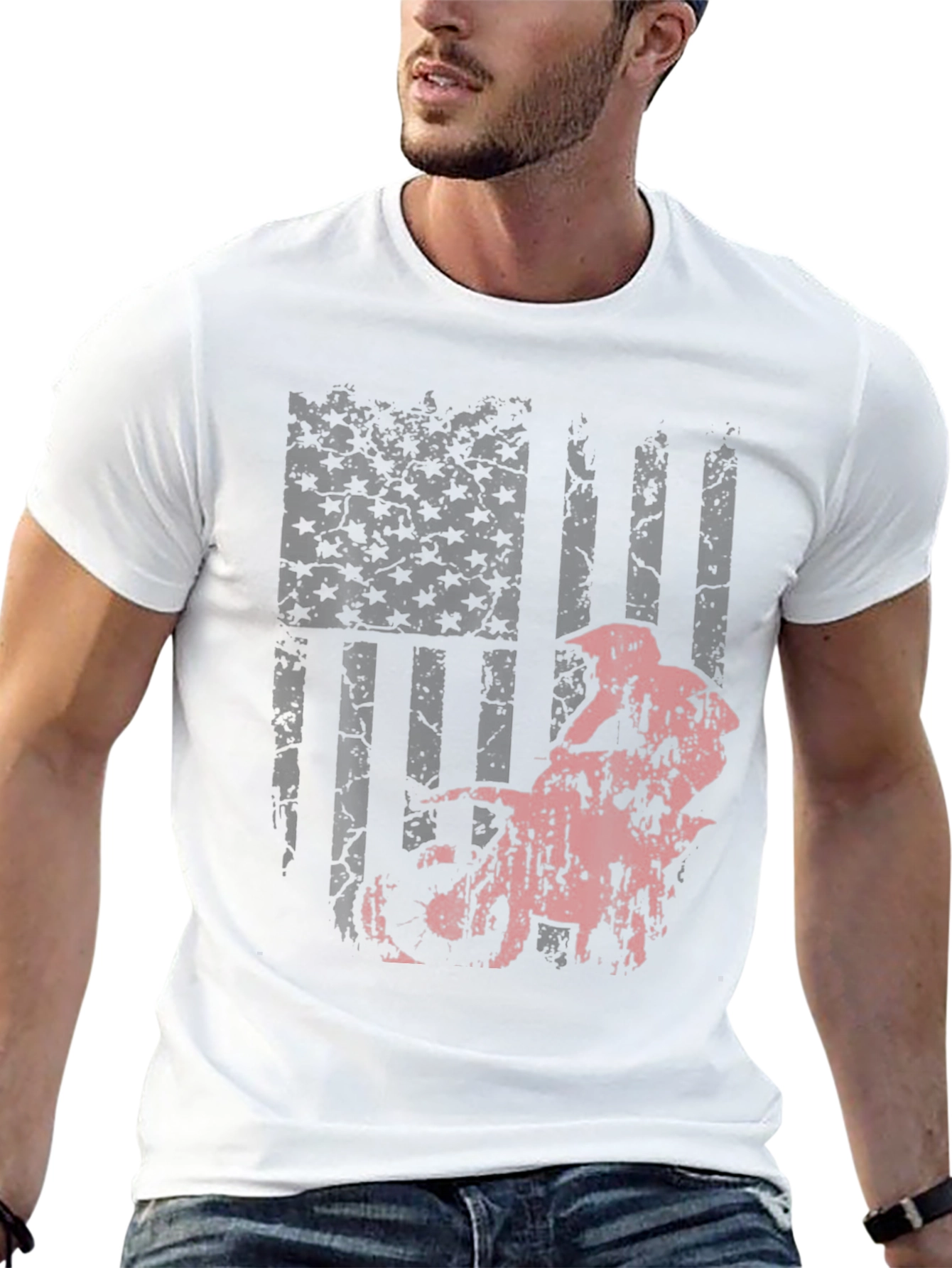 American Flag Motocross T-Shirt - Patriotic Dirt Bike Tee