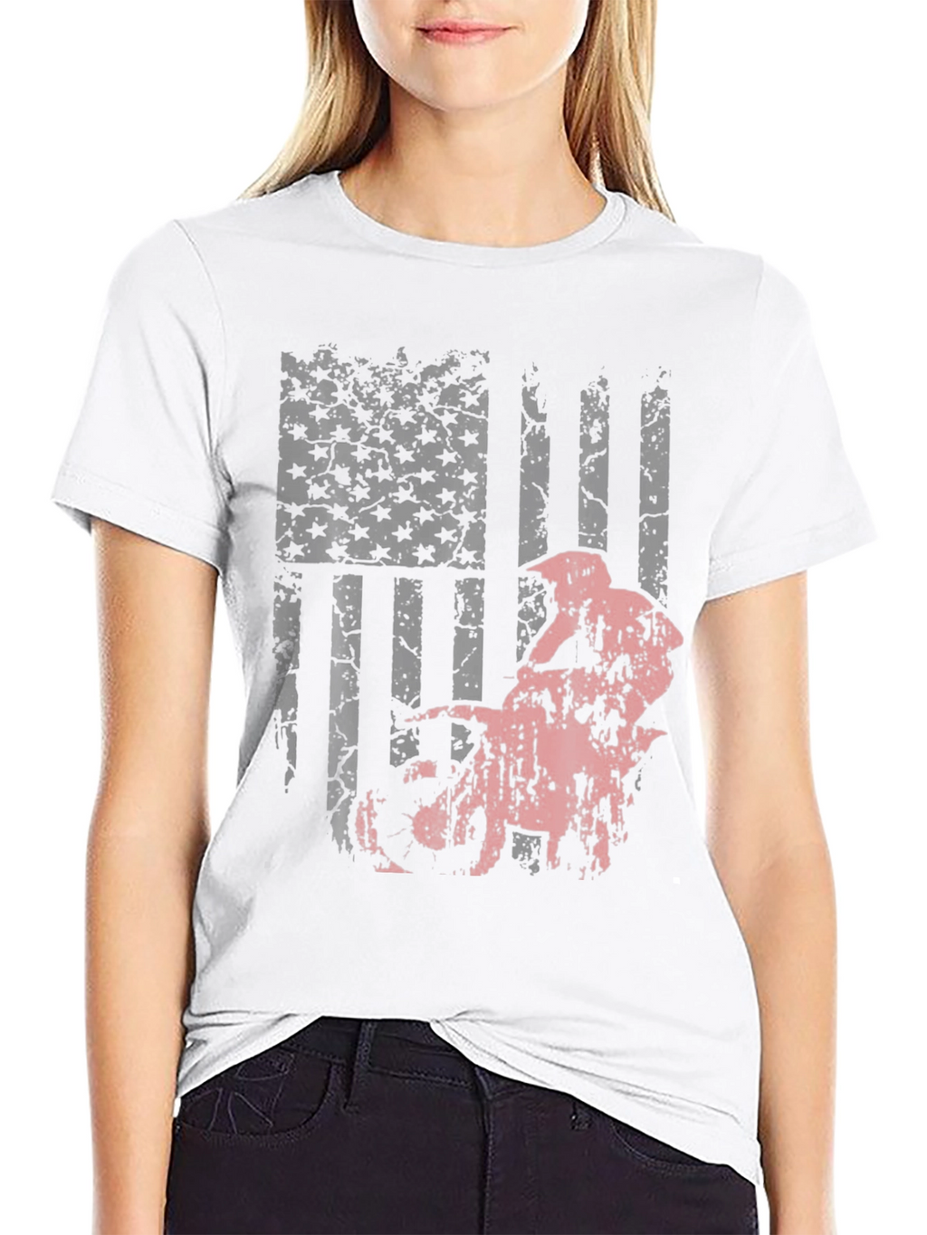 American Flag Motocross T-Shirt - Patriotic Dirt Bike Tee