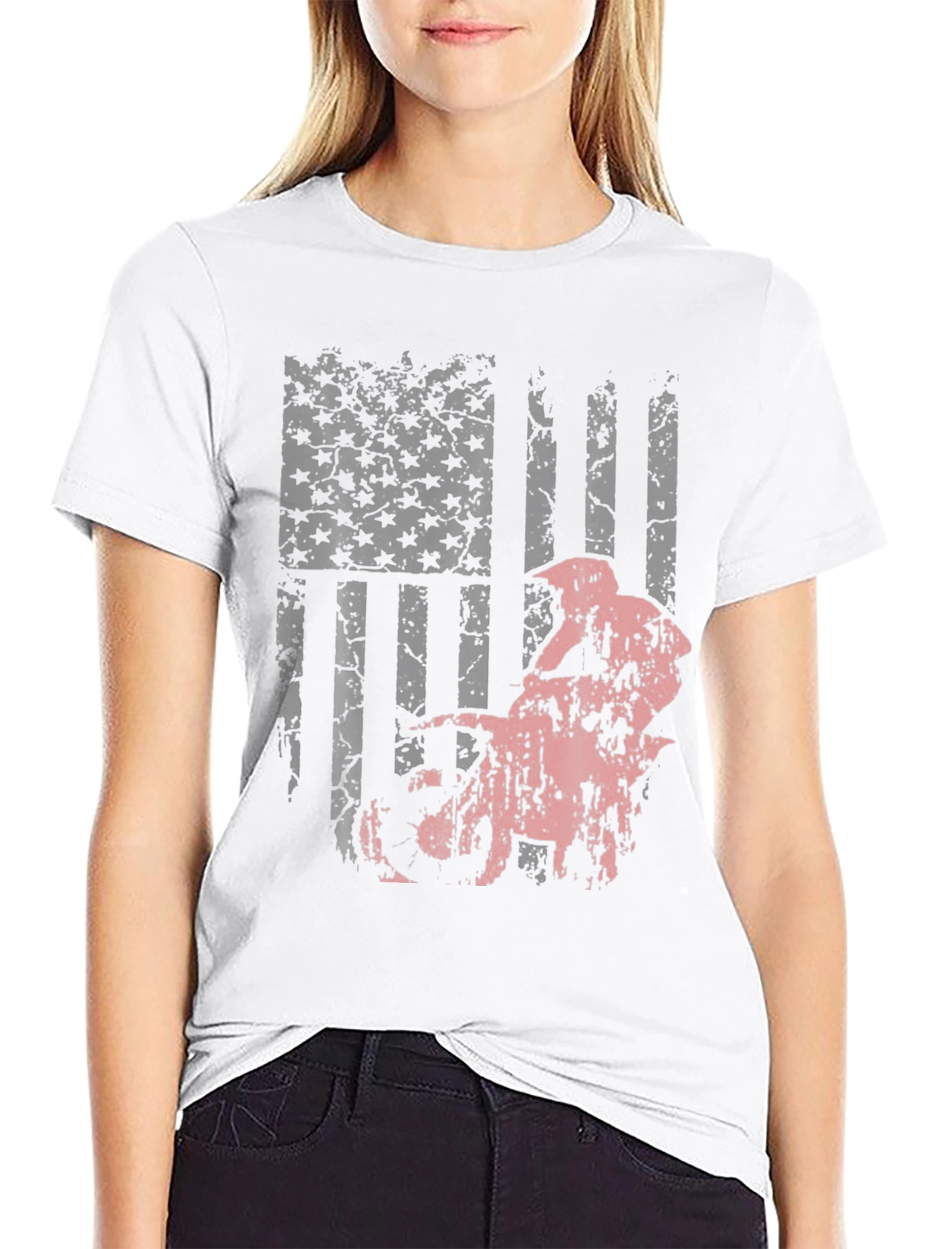 American Flag Motocross T-Shirt - Patriotic Dirt Bike Tee