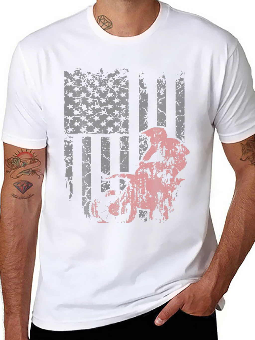 American Flag Motocross T-Shirt - Patriotic Dirt Bike Tee