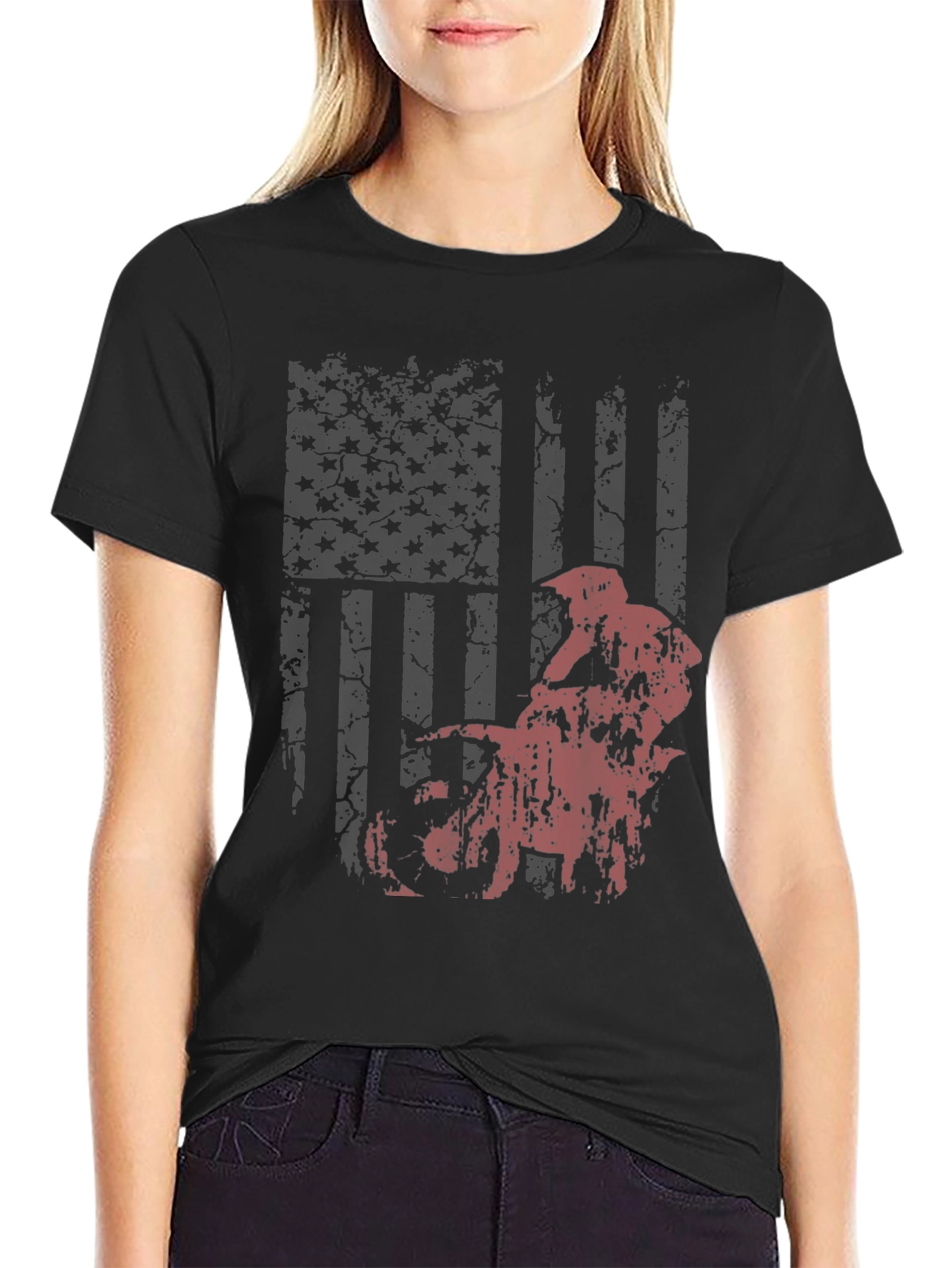 American Flag Motocross T-Shirt - Patriotic Dirt Bike Tee