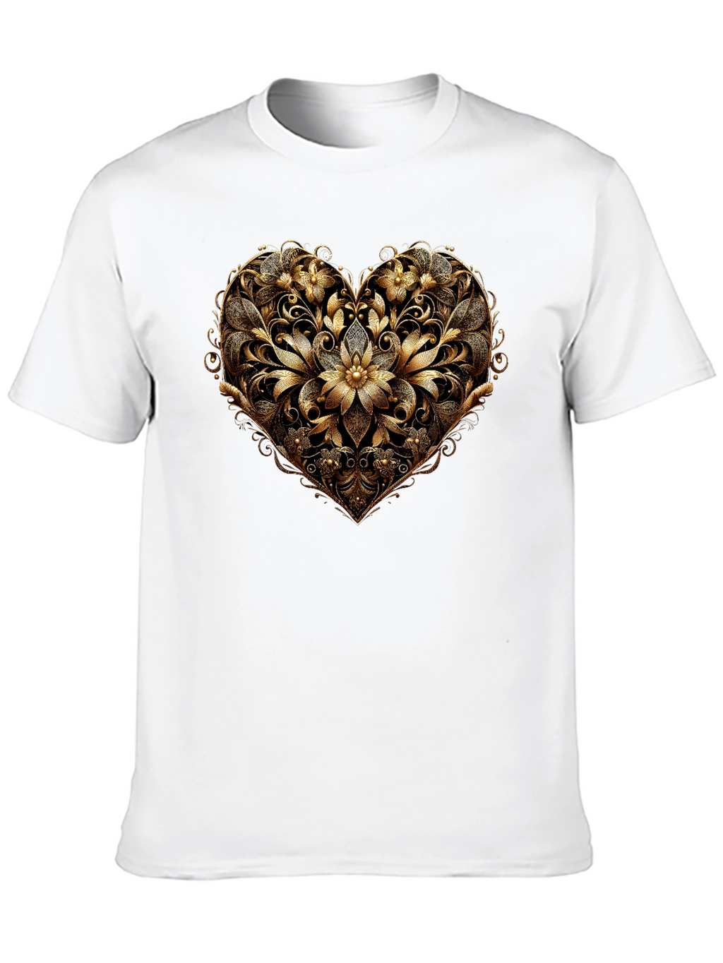Golden Floral Heart Black T-Shirt