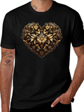 Golden Floral Heart Black T-Shirt