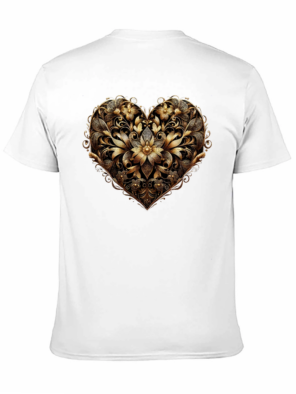 Golden Floral Heart Black T-Shirt
