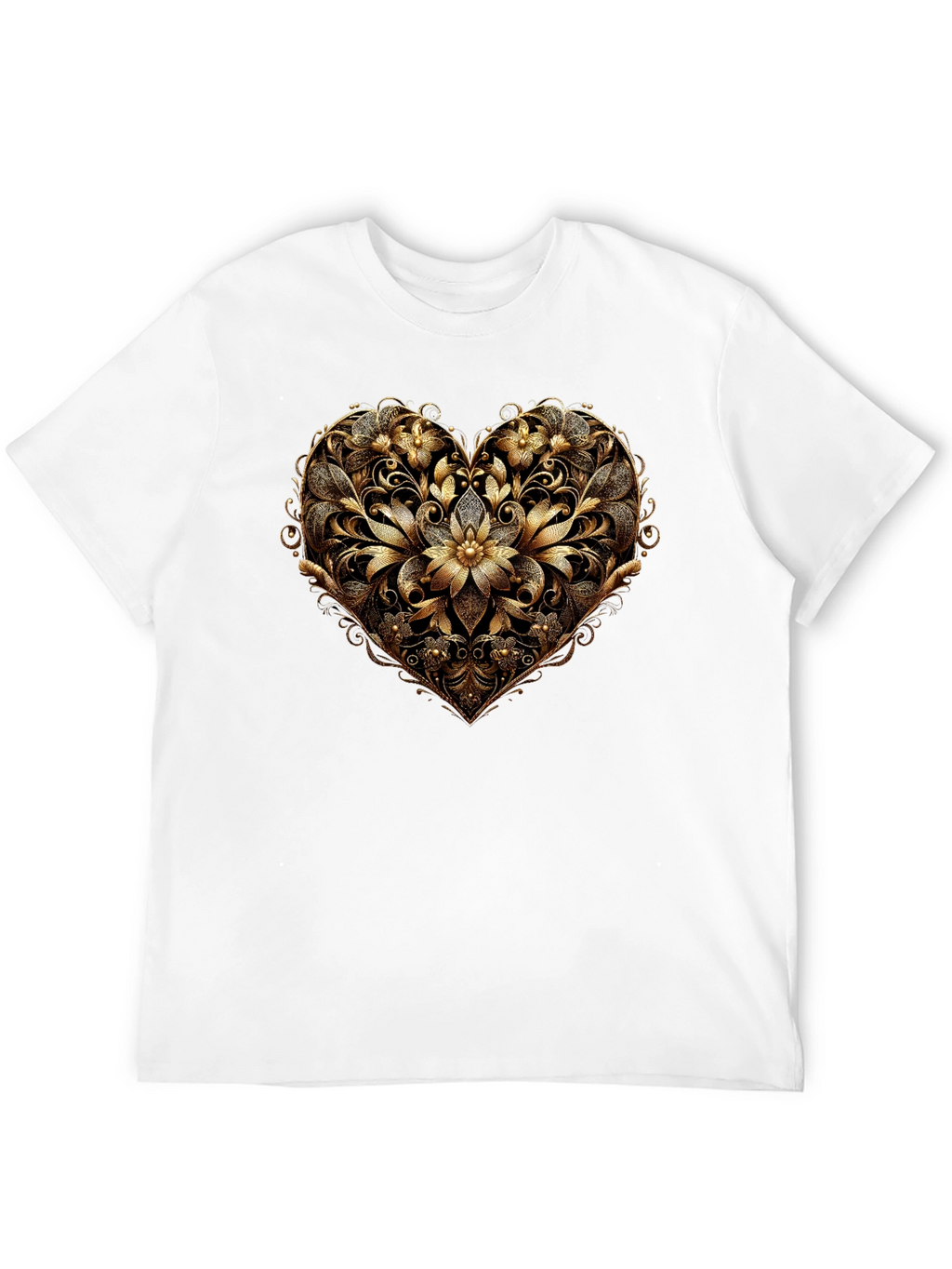 Golden Floral Heart Black T-Shirt