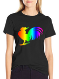 Rainbow Rooster Graphic Tee - Black Cotton Comfort