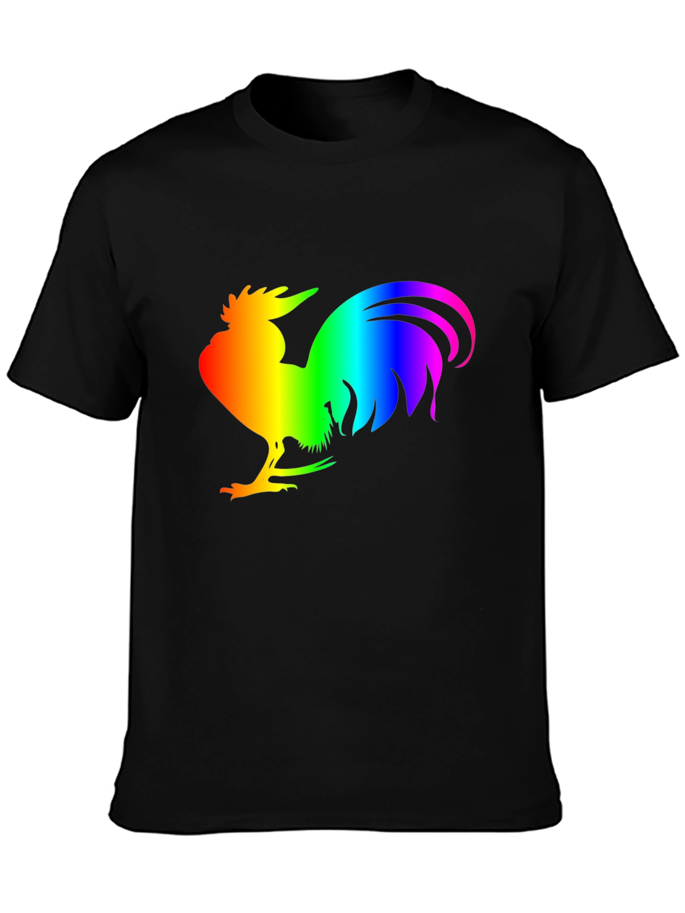 Rainbow Rooster Graphic Tee - Black Cotton Comfort
