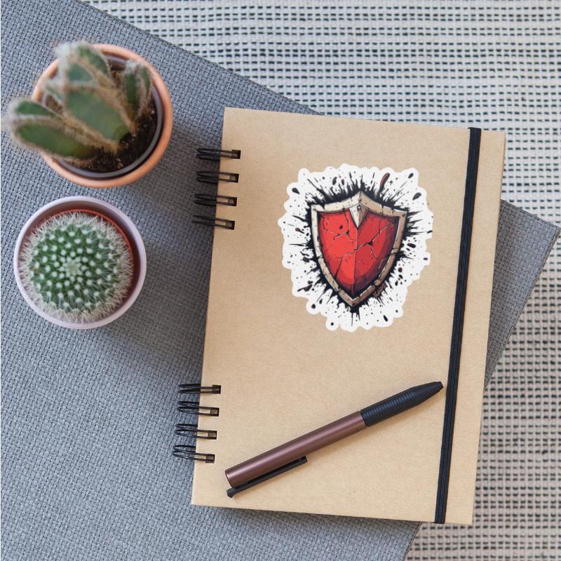 Cracked Red Shield with Battle Scars