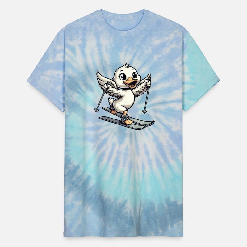 Cute Duck Skiing in Comic Style