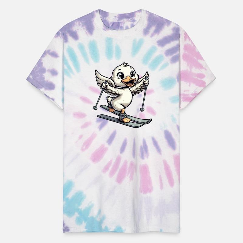 Cute Duck Skiing in Comic Style