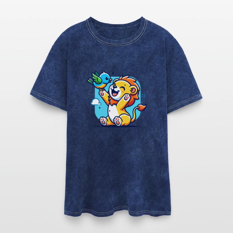 cute lion cub playing with a colorful bird