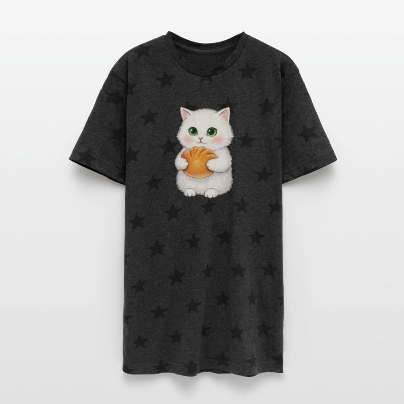 Cute White Cat with Bread Illustration