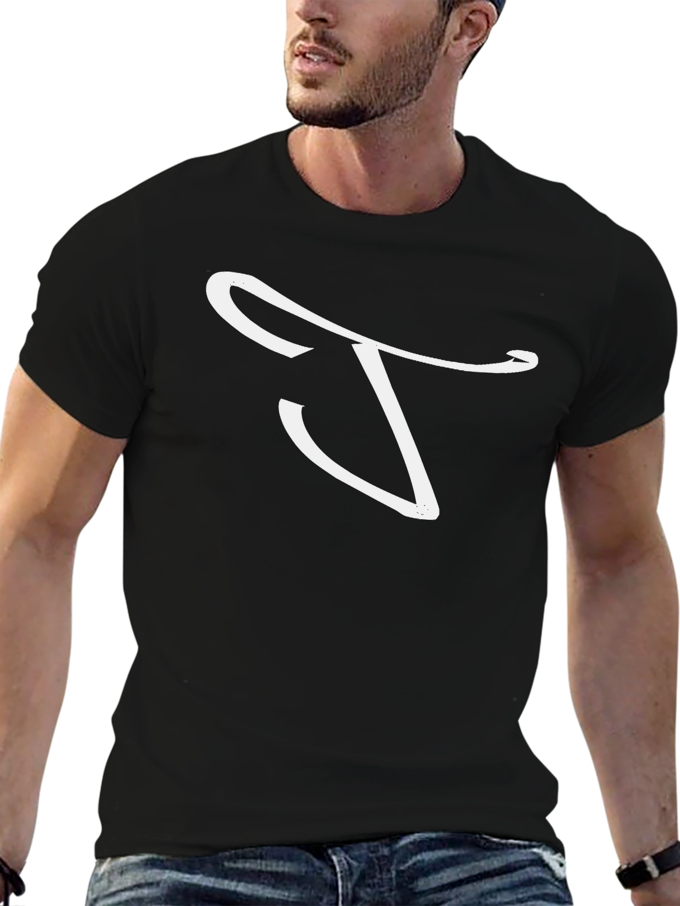 Stylish Black T-Shirt with White Swirl Design